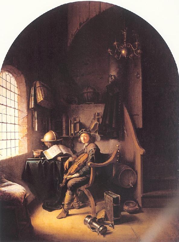DOU, Gerrit An Interior with Young Violinist oil painting image
